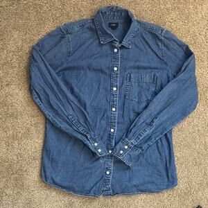 J. Crew Men's Denim Blue Button-Up Shirt
